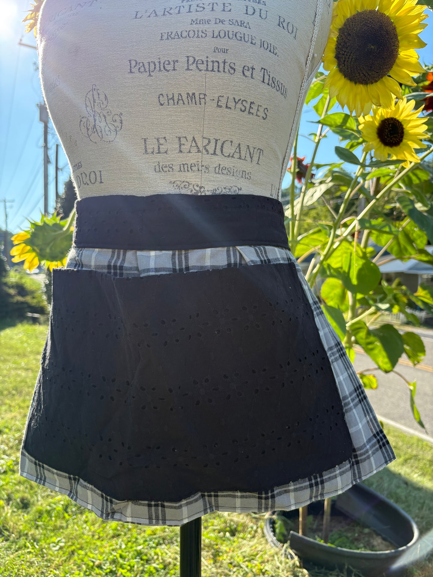Black Plaid Half Apron