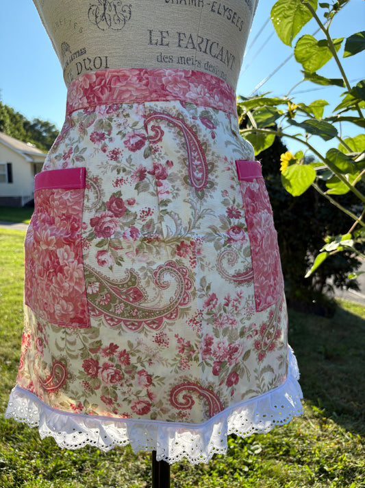 Pink Paisley Club Half Apron